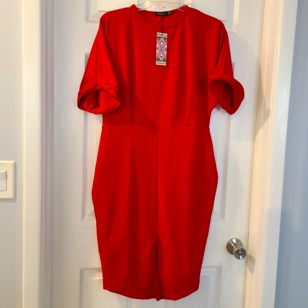 Red sex midi dress with front Split womans size 12